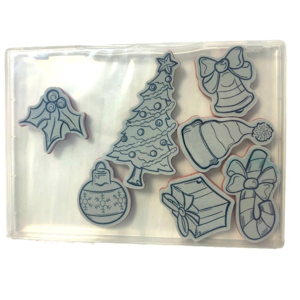 Recollections Cling Christmas Stamps tree holly ornament bell candy cane gift